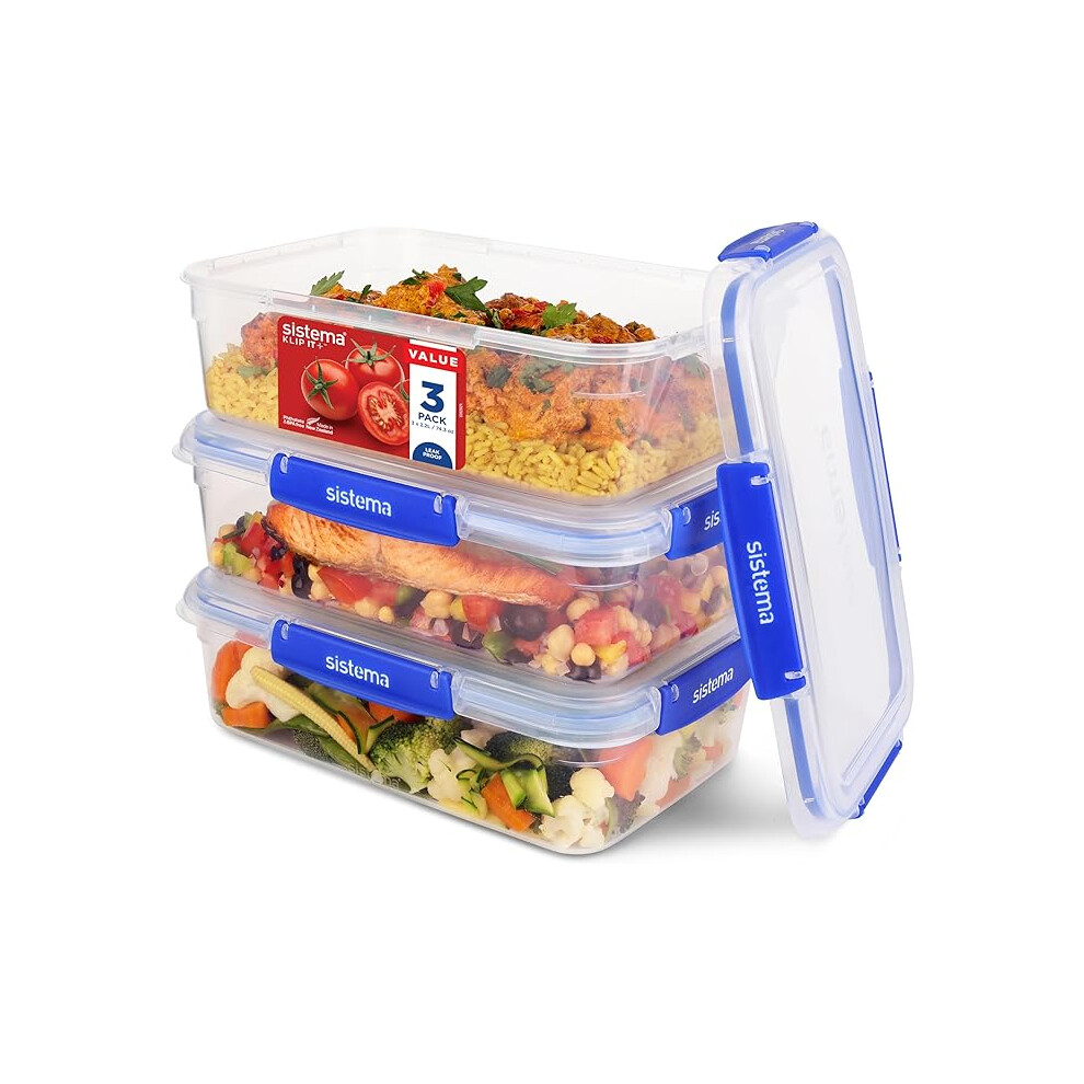 Sistema Klip It Food Storage Containers 2.2 Litre (Pack Of 3) Meal And Food Prep Microwave Safe Freezer Safe Dishwasher Safe Bpa Free | Ch257