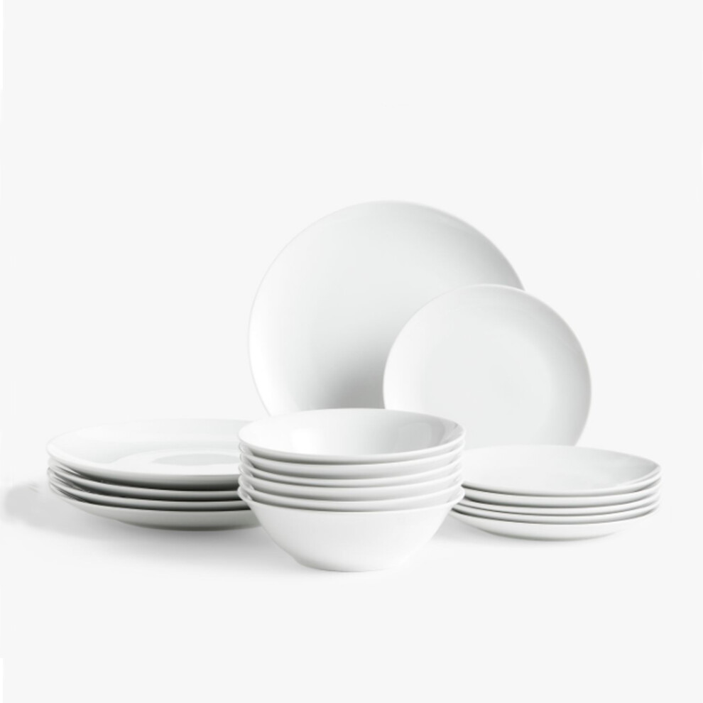 Glim & Glam (18Pc Set) Dinner Set Plate Bowl Porcelain Coupe White