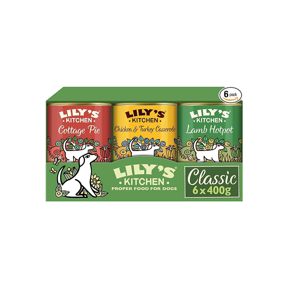 Lily's Kitchen Natural Adult Wet Dog Food Tins Classic Dinners Variety Pack 6 x 400g