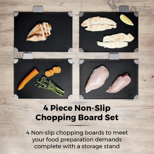 Tower Tower T847041 4pce Chopping Board Set with Stand, Black 2
