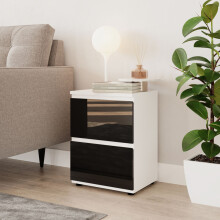(White & Black) High Gloss 2 Drawer Skagen Wooden Bedside Cabinet No Handle Drawer Storage