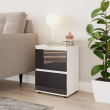(White & Grey) High Gloss 2 Drawer Skagen Wooden Bedside Cabinet No Handle Drawer Storage
