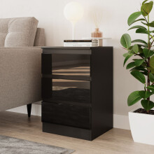 (Black & Black) High Gloss 3 Drawer Skagen Wooden Bedroom Chest Cabinet No Handle Drawer Storage