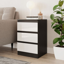 (Black & White) High Gloss 3 Drawer Skagen Wooden Bedroom Chest Cabinet No Handle Drawer Storage