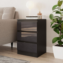 (Black & Grey) High Gloss 3 Drawer Skagen Wooden Bedroom Chest Cabinet No Handle Drawer Storage