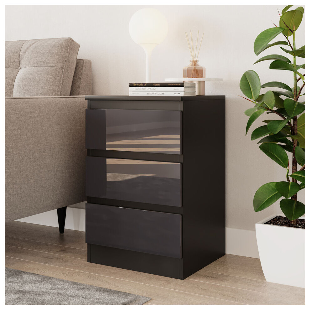 Photos - Other Furniture  High Gloss 3 Drawer Skagen Wooden Bedroom Chest Cabinet No Handle Drawer Storage Black,Grey(Black & Grey)
