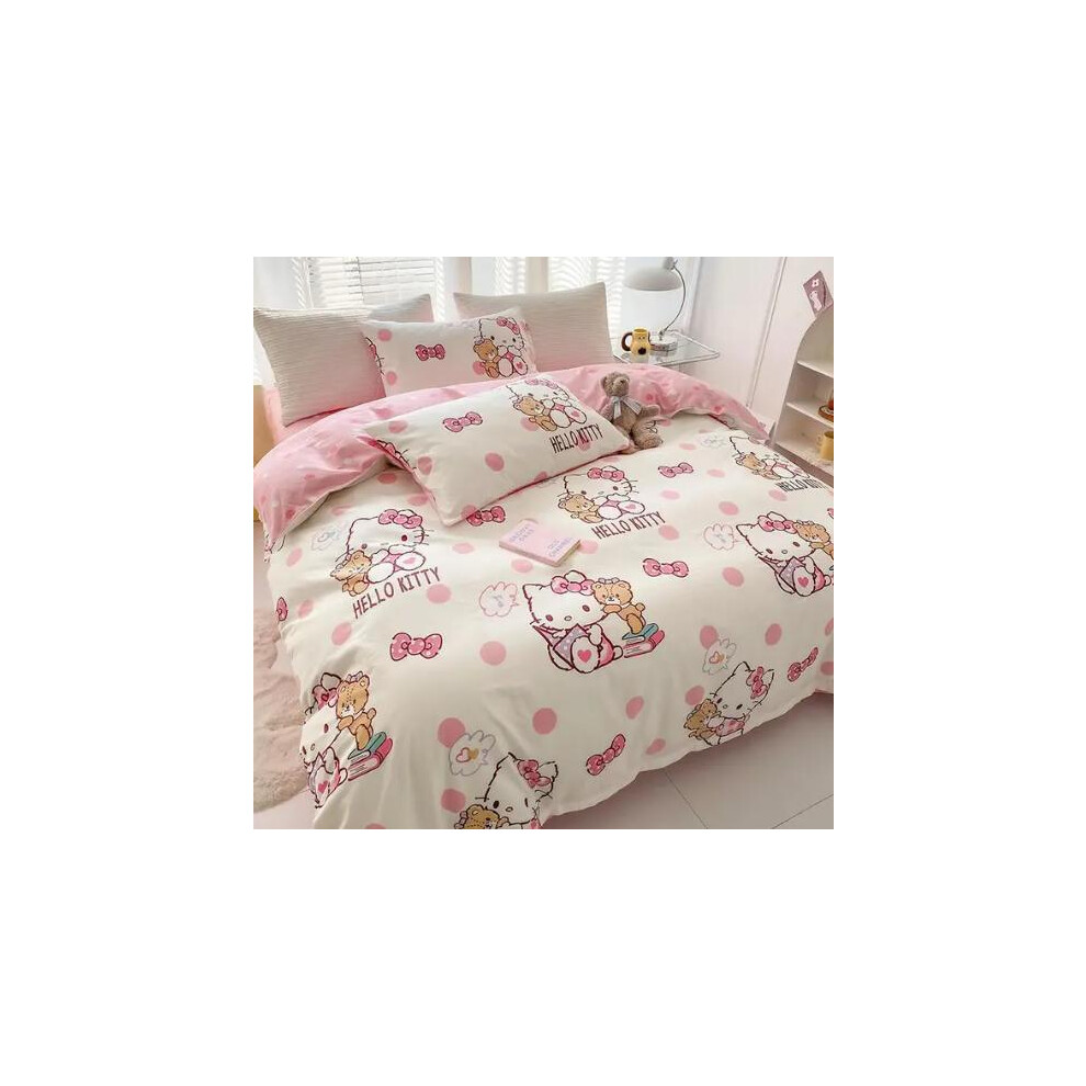 (B, 1.5m bed four piece set) Hello Kitty bed four piece set ins cute pure cotton children and girls dormitory three piece set four piece set