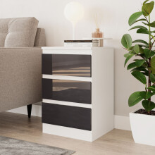 (White & Grey) High Gloss 3 Drawer Skagen Wooden Bedroom Chest Cabinet No Handle Drawer Storage