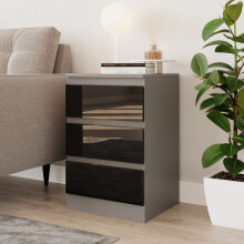 (Grey & Black) High Gloss 3 Drawer Skagen Wooden Bedroom Chest Cabinet No Handle Drawer Storage