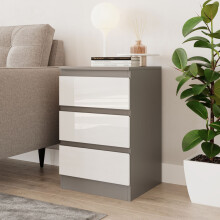 (Grey & White) High Gloss 3 Drawer Skagen Wooden Bedroom Chest Cabinet No Handle Drawer Storage