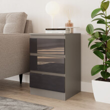 (Grey & Grey) High Gloss 3 Drawer Skagen Wooden Bedroom Chest Cabinet No Handle Drawer Storage