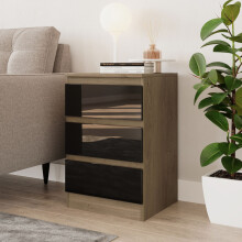 (Oak & Black) High Gloss 3 Drawer Skagen Wooden Bedroom Chest Cabinet No Handle Drawer Storage