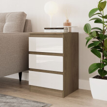 (Oak & White) High Gloss 3 Drawer Skagen Wooden Bedroom Chest Cabinet No Handle Drawer Storage