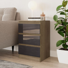(Oak & Grey) High Gloss 3 Drawer Skagen Wooden Bedroom Chest Cabinet No Handle Drawer Storage