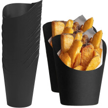 50pcs Black Charcuterie Cups, 14oz Take-out French Fries Holder Disposable French Fry Cups Wedding Food Trays Paper Cones For Food