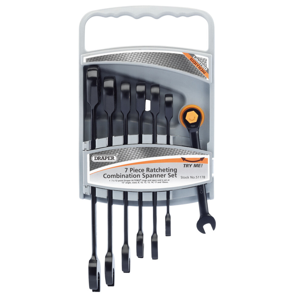 Draper 51178 7pc Ratcheting Spanner Set Bk