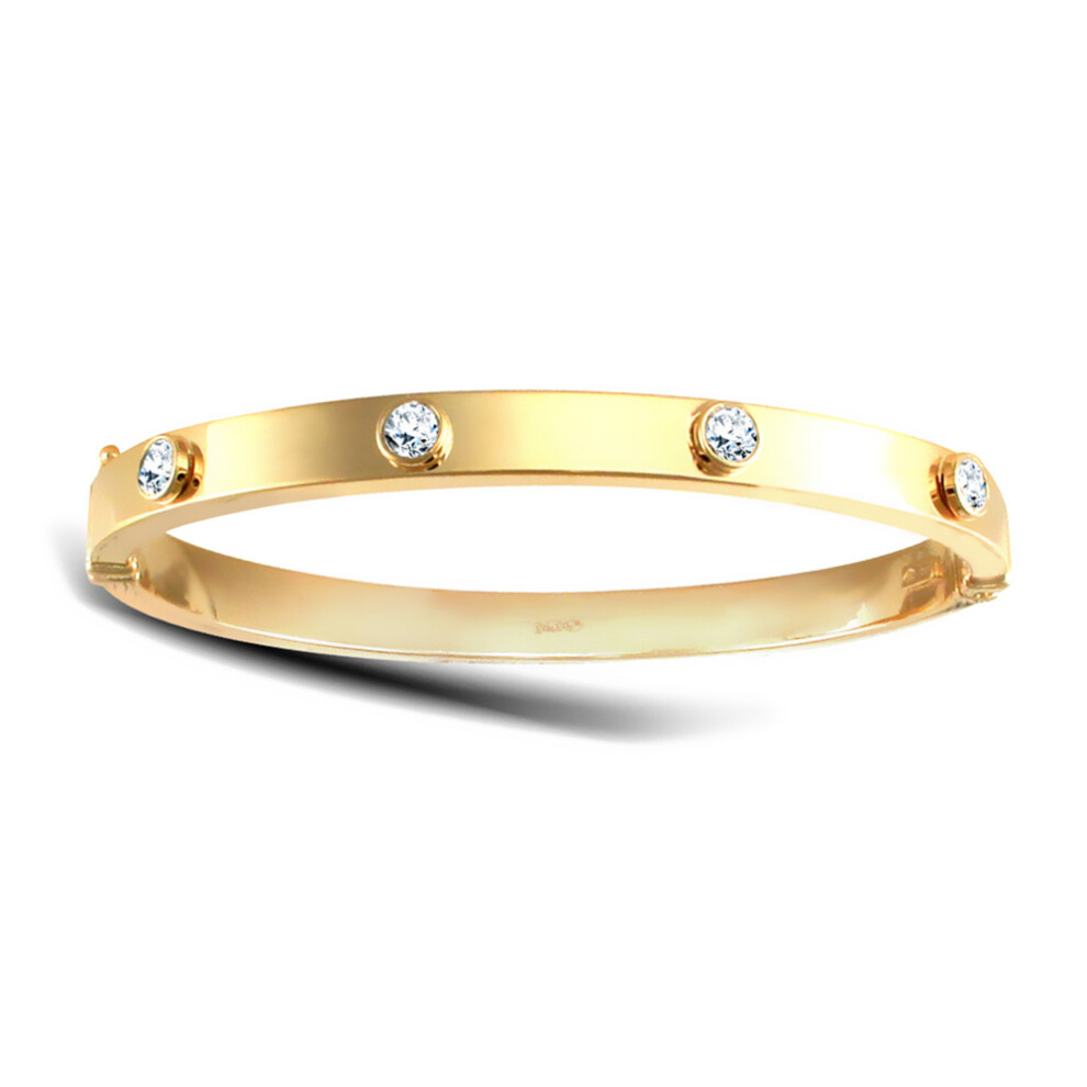 Jewelco London Ladies 9ct Yellow Gold White Round Brilliant Cubic Zirconia Hinged Square Tube Eternity Bangle Bracelet - JBG228