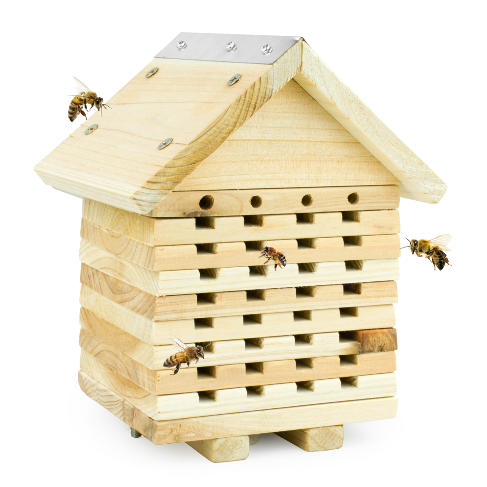 KCT Wooden Bee House Hotel Insect Bug Shelter Solitary Bumblebee Nesting Box for Garden Habitat Natural Wildlife