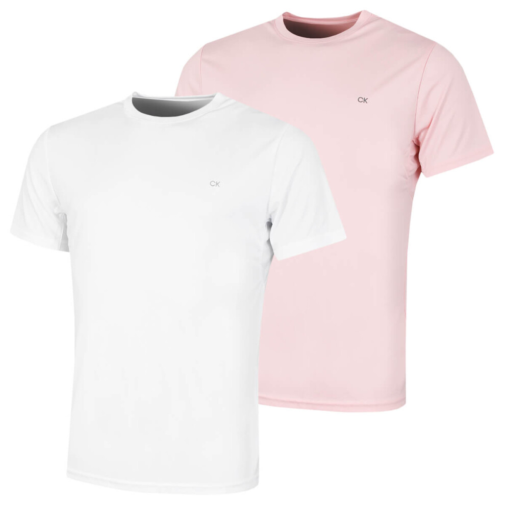 (XXL, White/Air Pink) Calvin Klein Mens 2 Pack Lightweight Wicking Performance Tech T-Shirt