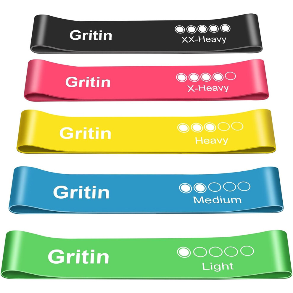 Gritin Resistance Bands, 5 Skin-Friendly Resistance Fitness Exercise Loop Bands with 5 Different Resistance Levels -Ideal for Home, Gym, Yoga,Training