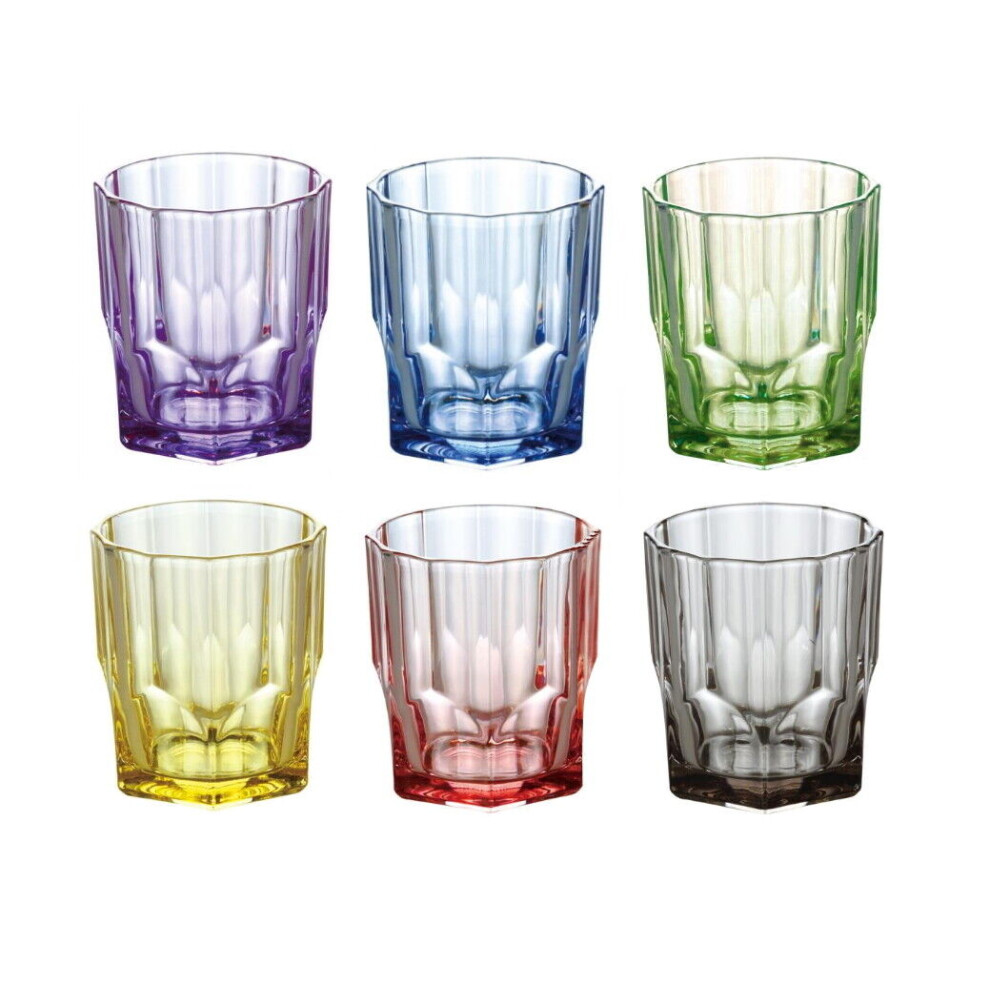 6 x Multicoloured 240ml Glass Tumblers Water Juice Whiskey Drinking