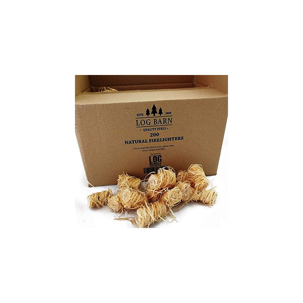 Log-Barn 200 natural eco wood firelighters, wood wool wax coated fire starters great firelighter for lighting fires in stoves, BBQ's, pizza oven