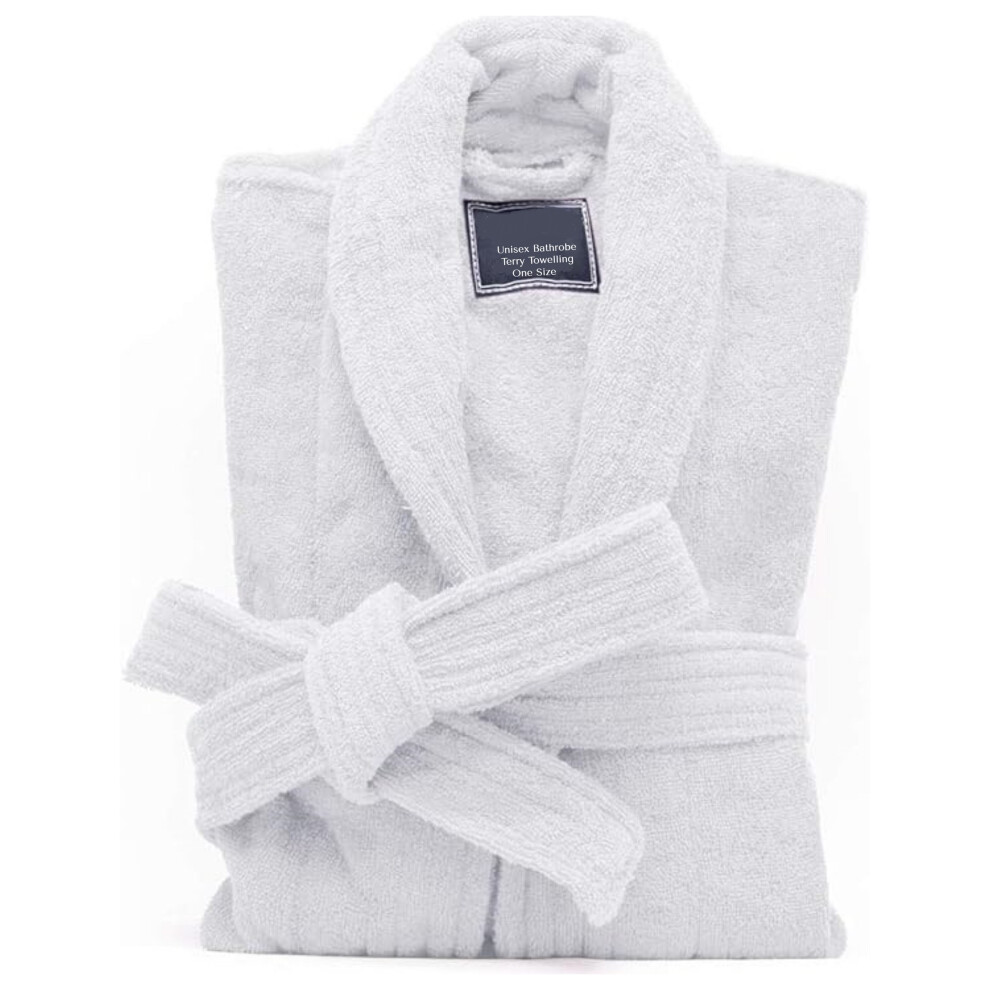 (White) Luxury Mens & Ladies Bathrobe 100% Pure Egyptian Cotton Terry Towel Towelling Dressing Gown Robe (One Size)