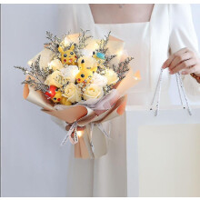(A 4 doll 1 led 1 bag) 6 Cats Sanrio Anime Hello Kitty Bouquet Plush Stuffed Doll Kawaii Soap Flower Gift Box Rose Flower Cartoon Valentine"s Day Gifts