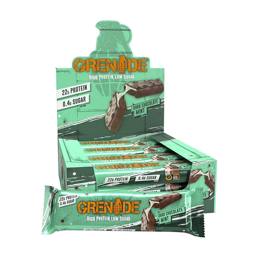 Grenade High Protein, Low Sugar Bar - Dark Chocolate Mint, 12 x 60 g