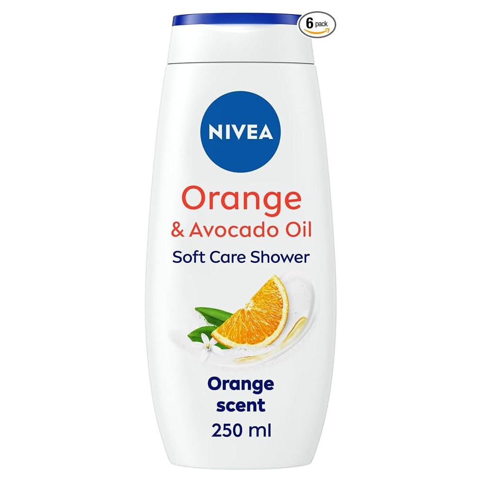 NIVEA Indulgent Moisture Orange Shower Cream 250 ml Pack of 6 Moisturising Shower Gel with Avocado Oil Luxurious Body Wash for Women Body Wash