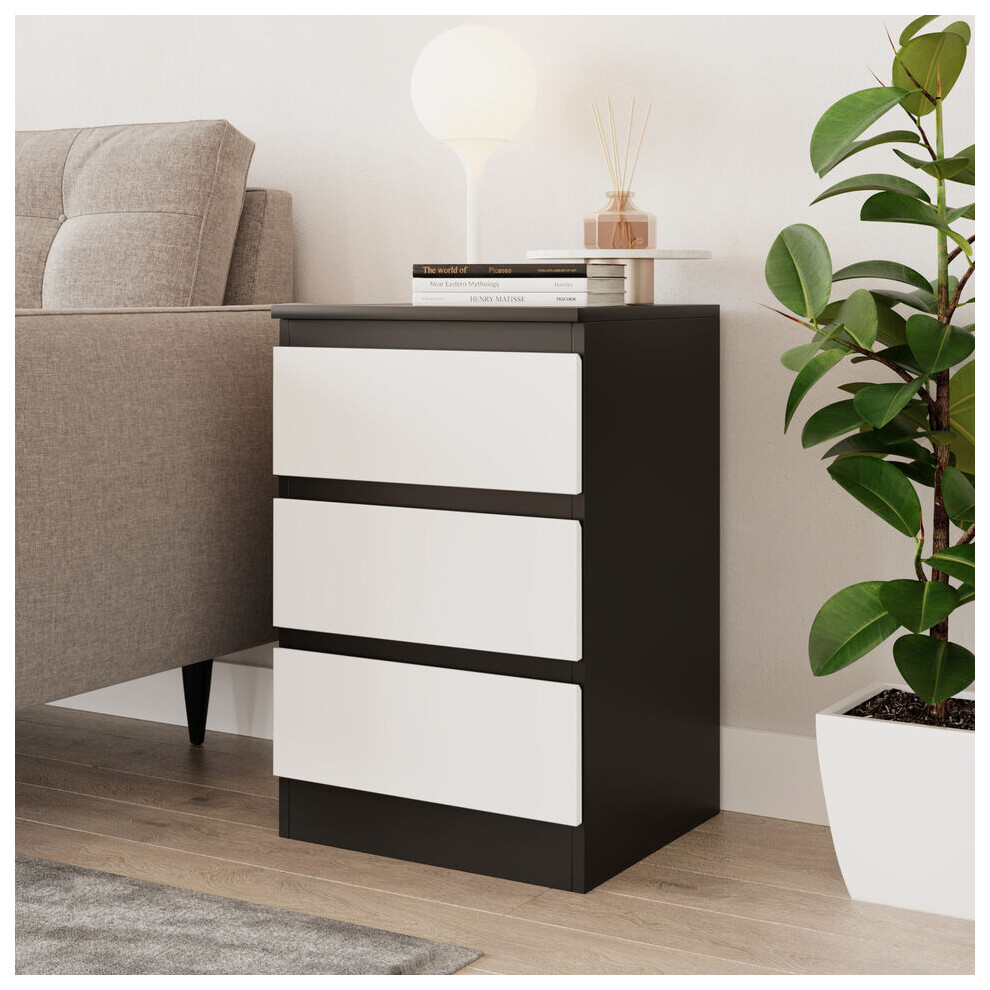 (Black & White) 3 Drawer Skagen High Wooden Bedroom Chest Cabinet No Handle Drawer Storage