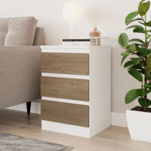 (White & Oak) 3 Drawer Skagen High Wooden Bedroom Chest Cabinet No Handle Drawer Storage