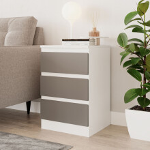 (White & Grey) 3 Drawer Skagen High Wooden Bedroom Chest Cabinet No Handle Drawer Storage