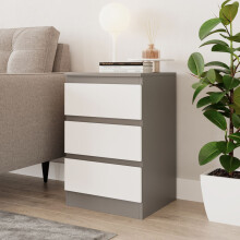 (Grey & White) 3 Drawer Skagen High Wooden Bedroom Chest Cabinet No Handle Drawer Storage