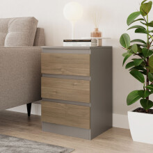(Grey & Oak) 3 Drawer Skagen High Wooden Bedroom Chest Cabinet No Handle Drawer Storage