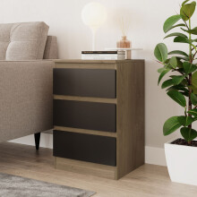 (Oak & Black) 3 Drawer Skagen High Wooden Bedroom Chest Cabinet No Handle Drawer Storage