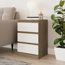 (Oak & White) 3 Drawer Skagen High Wooden Bedroom Chest Cabinet No Handle Drawer Storage