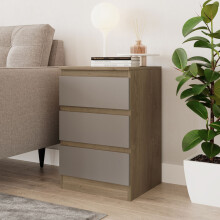 (Oak & Grey) 3 Drawer Skagen High Wooden Bedroom Chest Cabinet No Handle Drawer Storage