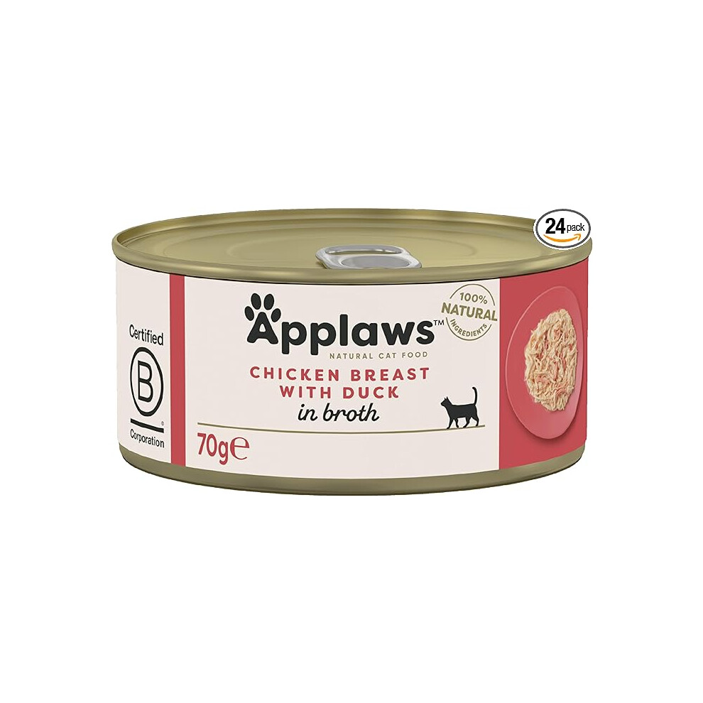 Applaws 100% Natural Wet Cat Food, Chicken with Duck in Broth, 70 g Tin (Pack of 24)