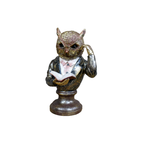 Dapper Reading Owl Bust | Resin Figurine Ornament