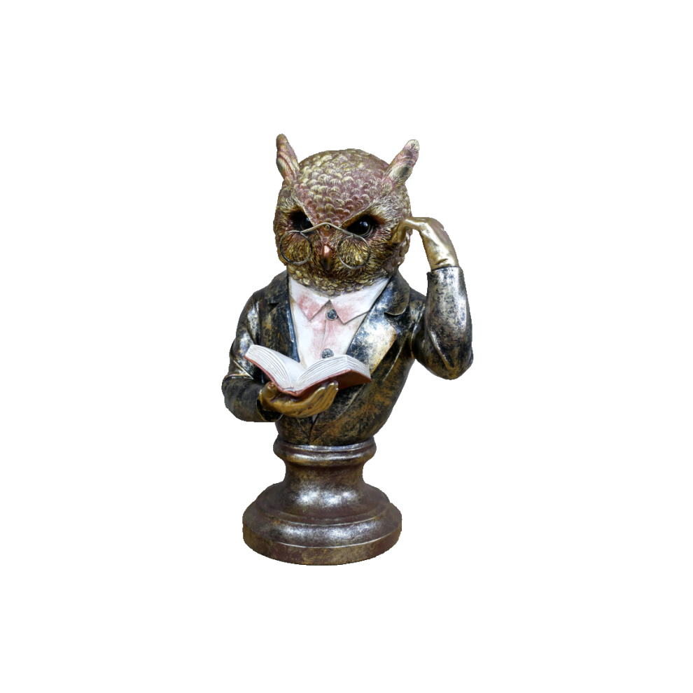 Dapper Reading Owl Bust | Resin Figurine Ornament