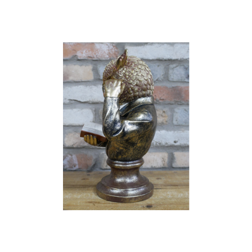 Dapper Reading Owl Bust | Resin Figurine Ornament 1
