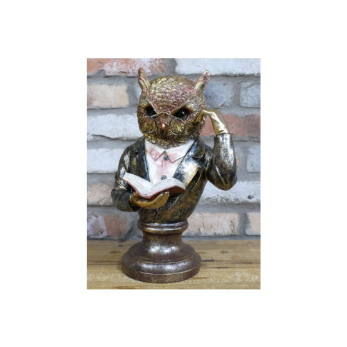Dapper Reading Owl Bust | Resin Figurine Ornament 2