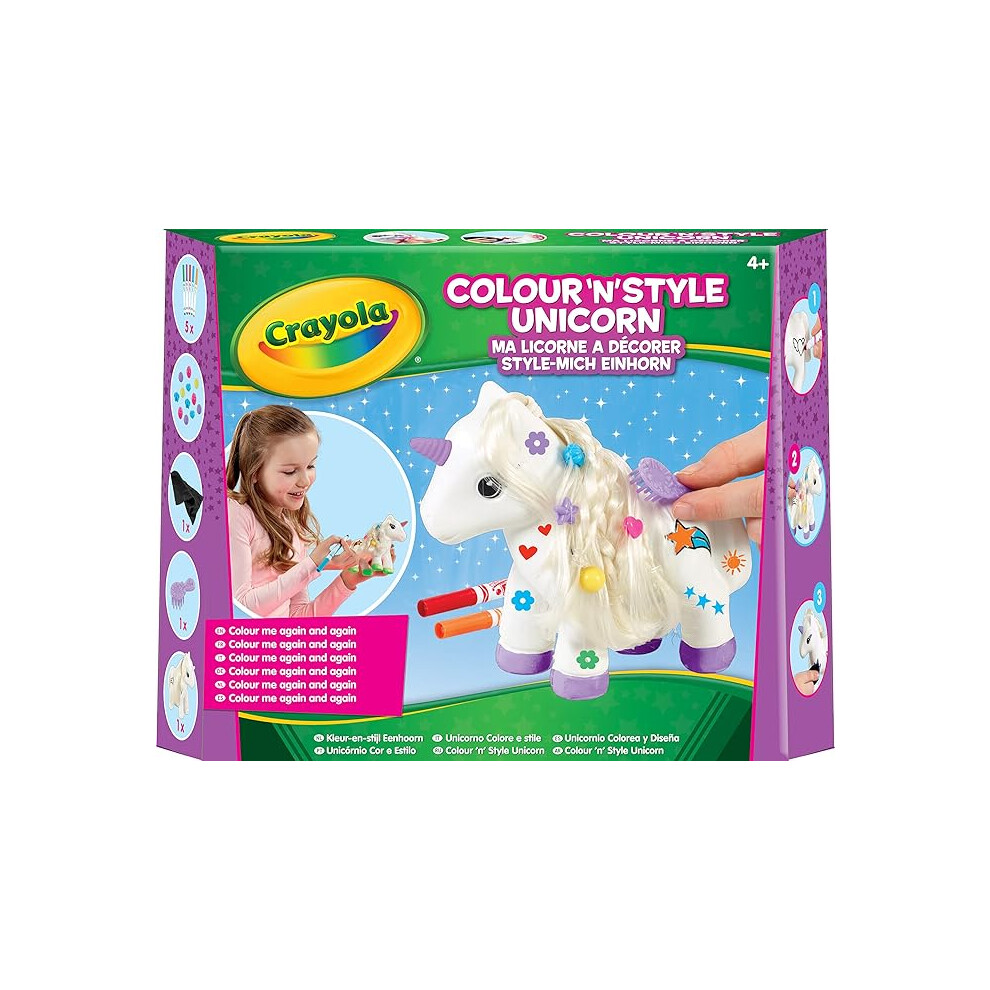 CRAYOLA Colour 'n' Style Unicorn Colour Your Own Unicorn Again and Again Includes Washable Marker Pens Beads & Hairbrush Ideal for Kids Aged 4+