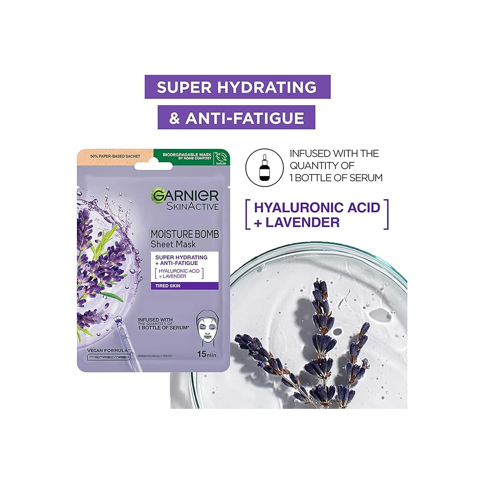 Garnier Sheet Mask Discovery Collection Face and Eye Sheet Masks for Dehydrated Dull and Tired Skin Hyaluronic Acid Glycerine Skin Active Pack of 5