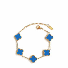 (blue) Four Leaf Clover- Bracelet 18k Gold Plated Stainlesssteel Doubleside Aftermarket