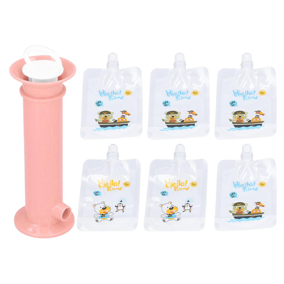 (Pink) 7Pcs Set Baby Food Pouch Maker Pure Color Pouches Toddler Fruit Squeeze Puree Filler For Kids Pink