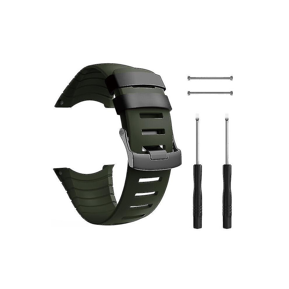 (Armygreen) For Suunto Core Band Rubber Accessory Strap Wrist Sport Strap Replacement Bands With Metal Clasp Suunto Core Smartwatch Green 9430790218636