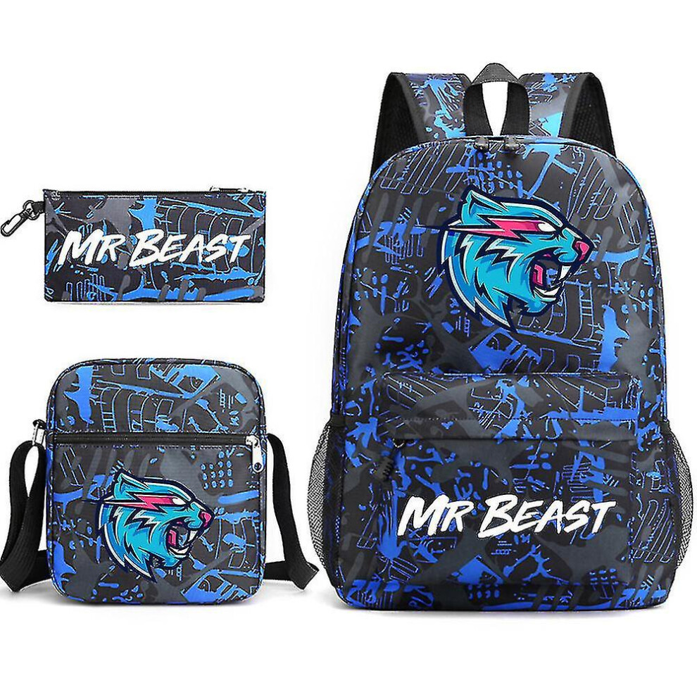 Mr Beast Lightning Cat Backpack Three-piece Digital Printing Backpack Student School Bag Shoulder Bag