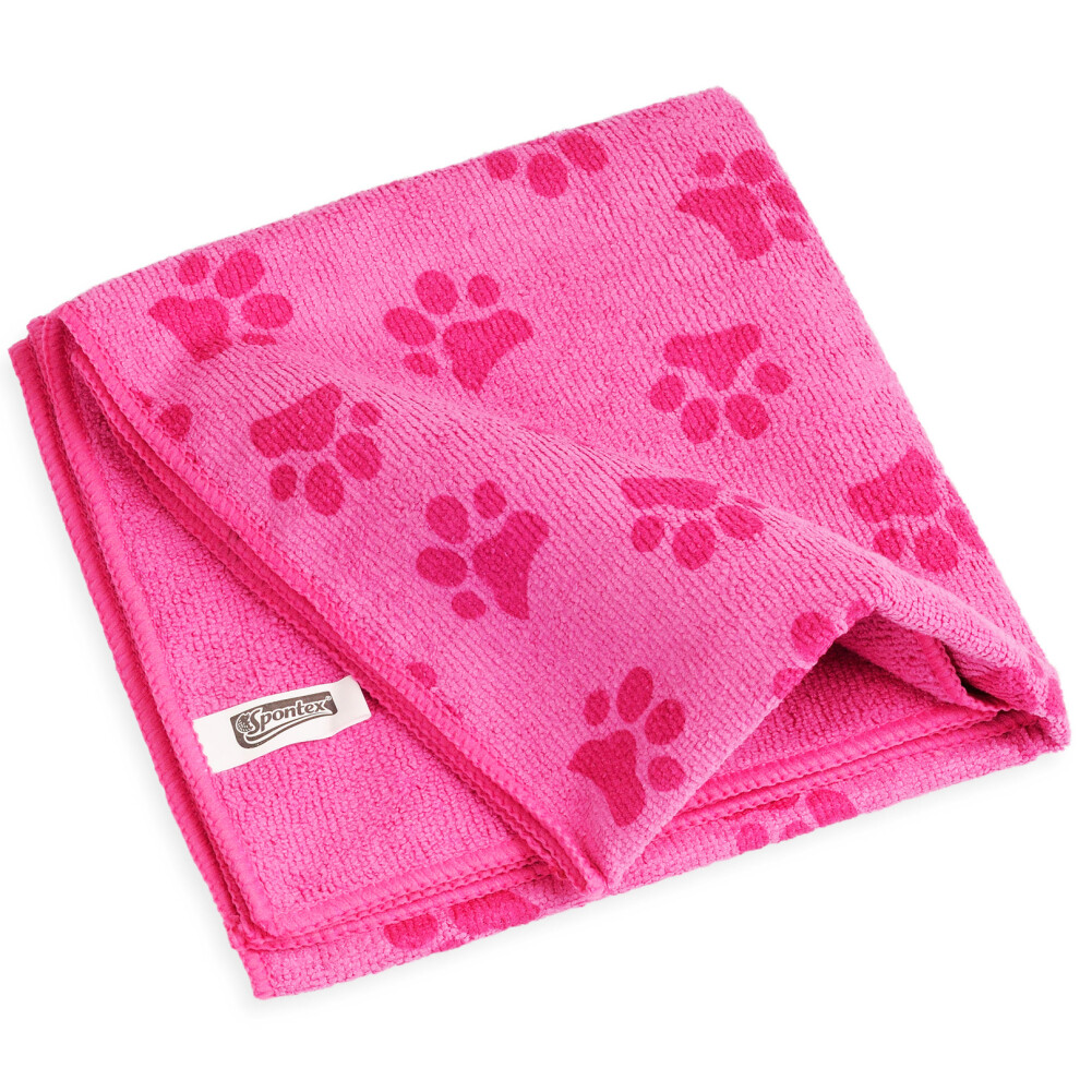 (Pink) Spontex Microfibre Pet Towel Soft Dog Bath Robe Addition to Puppy Grooming Brush